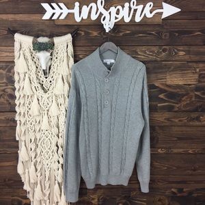 Calvin Klein | Braided Cable Knit‎ Quarter Button V-Neckline Gray